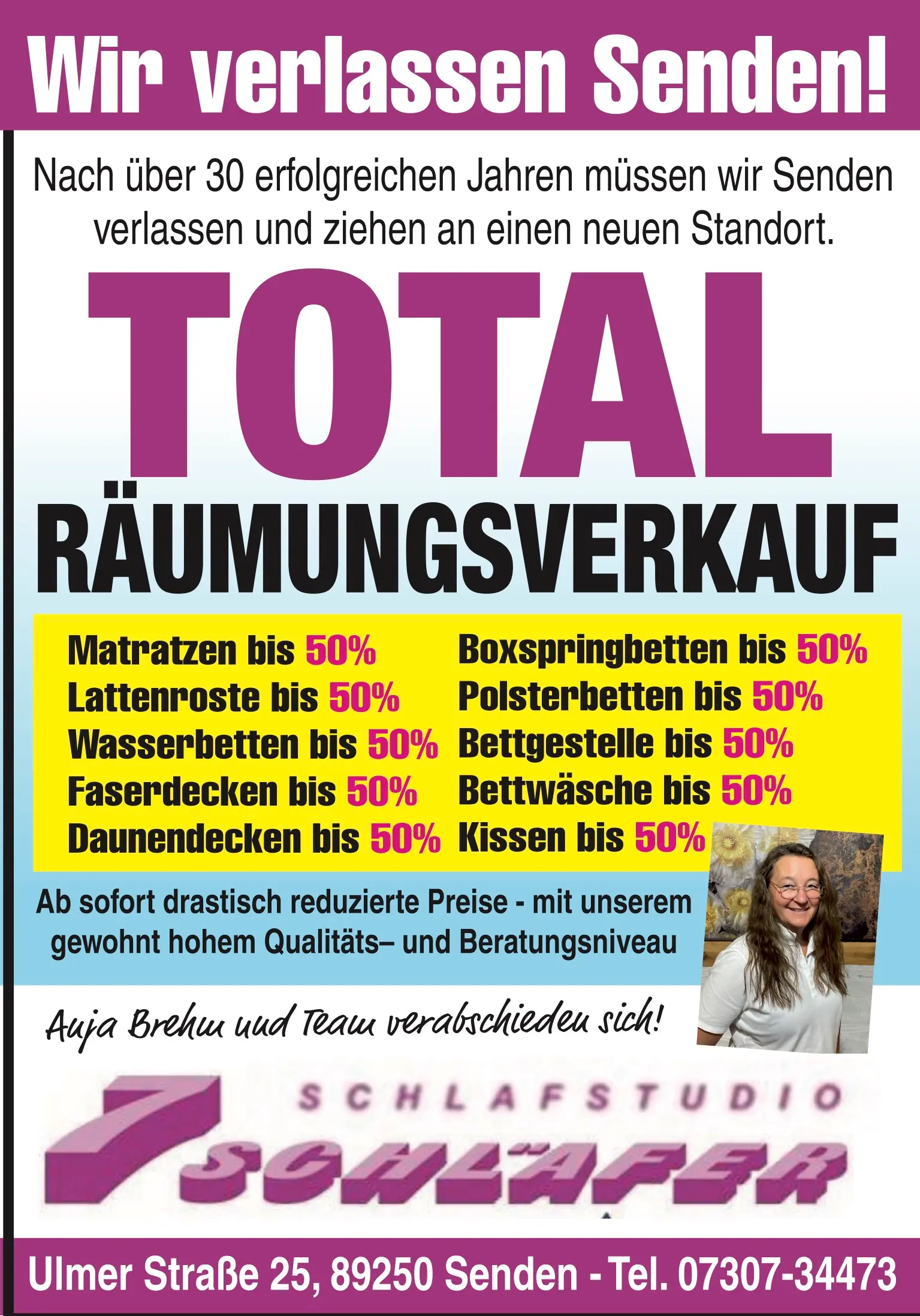 Wasserbettenstudio Siebenschläfer Räumingsverkauf Plakat